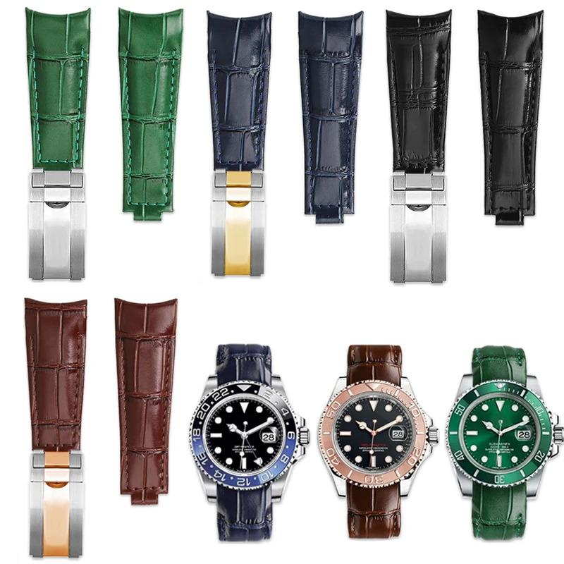 Изогнутый ремешок для часов 20 мм Original Style Для Rolex Water Ghost Натуральная кожаный ремешок GMT Submariner Daytona мужской браслет