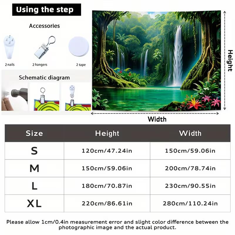 2D Turquoise Pool Waterfall Tapestry Lush Rainforest Photography Background
