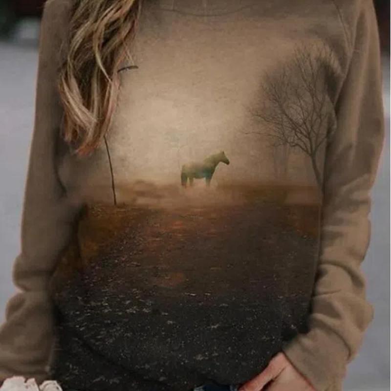 Толстовка с капюшоном с принтом лошади и объемным принтом животных, с круглым вырезом и длинными рукавами, толстовки Harajuku, высококачественное пальто, спортивный костюм для девочек, женская одежда