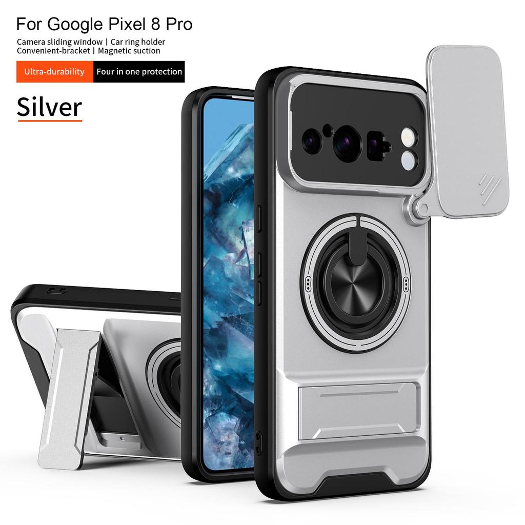 Slide Camera Cover Compatible for Google Pixel 8 Pro Case With Built-in Ring Stand and Folding Stand