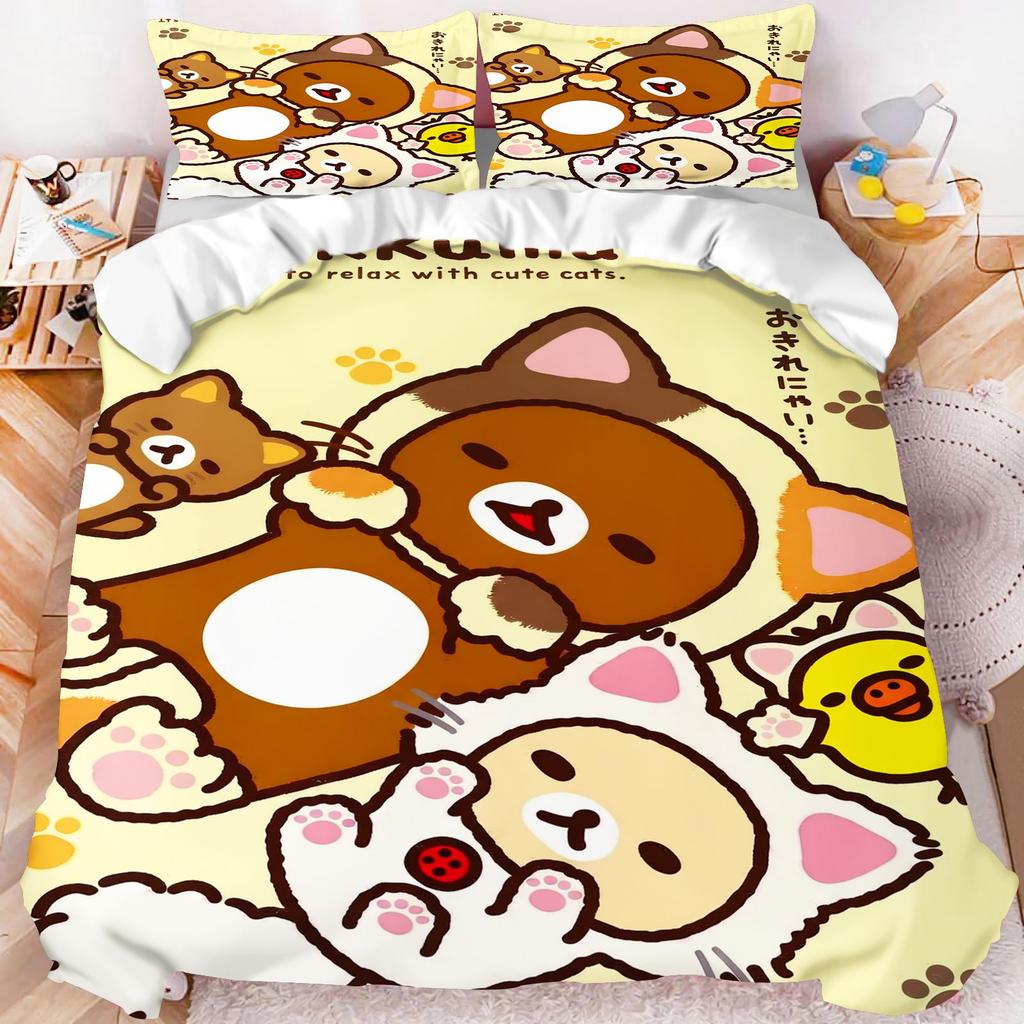 Rilakkuma Рожок для мороженого Мультяшный Комплект постельного белья Милый Принт с Медведем Пододеяльник Наволочка Мягкое Каваи Спальня Постельное белье