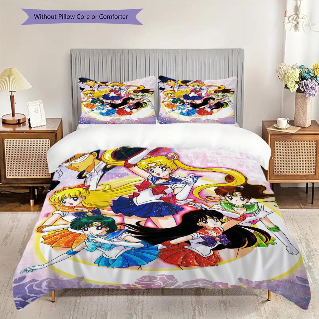 Cute cartoon theme Sailor Moon Tsukino Usagi cartoon comfortable home duvet cover and pillowcase (1 * duvet cover+2 * pillowcase, without core)A1