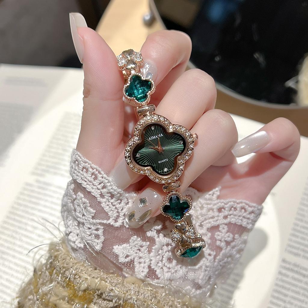 Винтажный браслет-клевер премиум класса, кристальные женские водонепроницаемые кварцевые часы