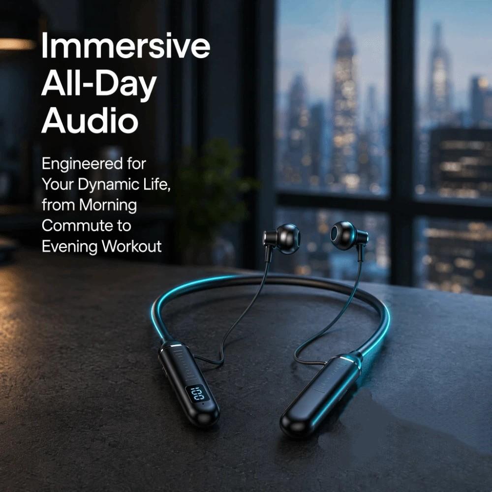 Half In-Ear Neckband Earphones Large Capacity Sports Bluetooth Earphones Wireless Headset Running