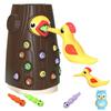 Montessori Baby Wooden Toys Magnetic Woodpecker Catching Worms Feeding Fishing Game Set Educational Toys for Kids Birthday Gift