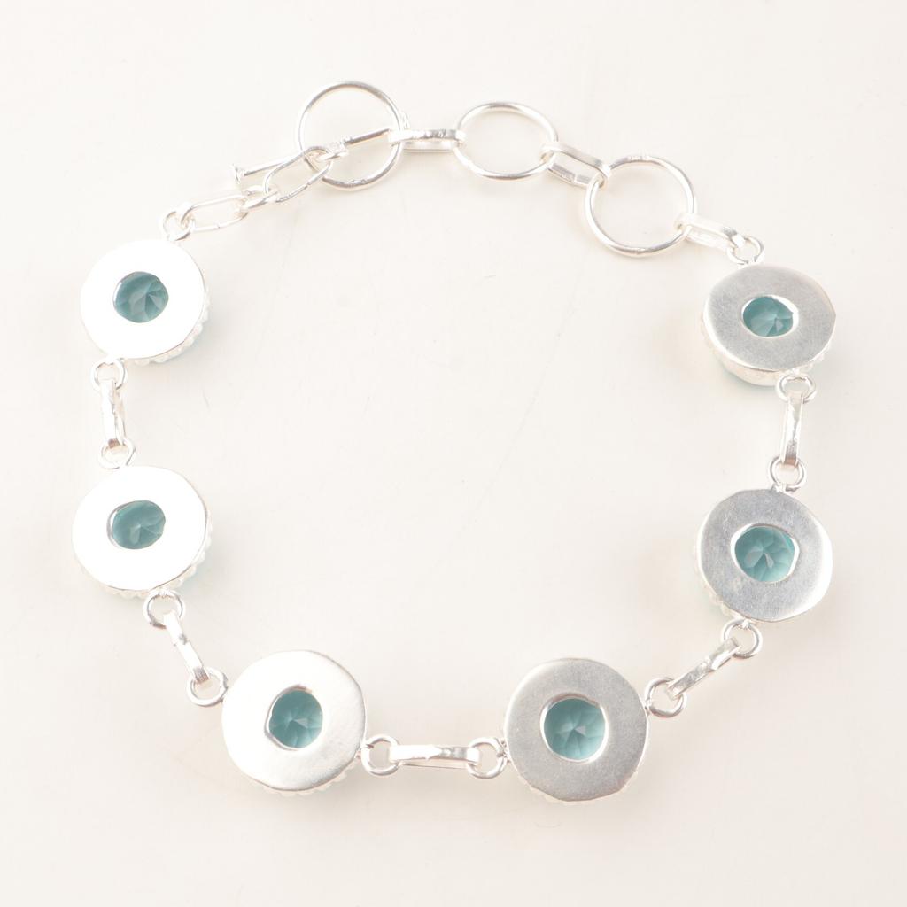 Natural Sky Blue Topaz Gemstone 925 Sterling Silver Boho Jewelry Bracelet 9" RB-9-4