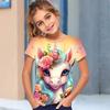 Girls' 3D Graphic Cartoon Unicorn T Shirt Tee Short Sleeve 3D Print Summer Spring Active Fashion Cute Polyester Kids 3-12 Years Outdoor
