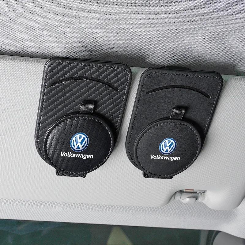 Car Sun Visor Glasses Clip Carbon Leather Sunglasses Clamp For VW GTI R Line Polo Golf Passat CC Tiguan Arteon Touareg Scirocco 2gt