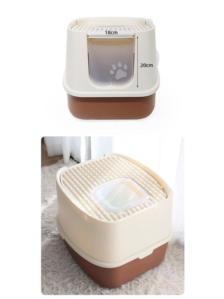 Закрытый лоток для кошачьего туалета увеличенного размера, с защитой от брызг, с верхним входом и выходом, с защитой от выноса, с дезодорантом.