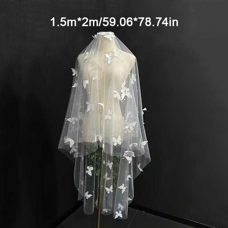 1шт длинный шлейф тяжелый жемчуг невеста роскошный свадебный головной убор свадебная фата 3D вышивка бабочка фата очень длинная