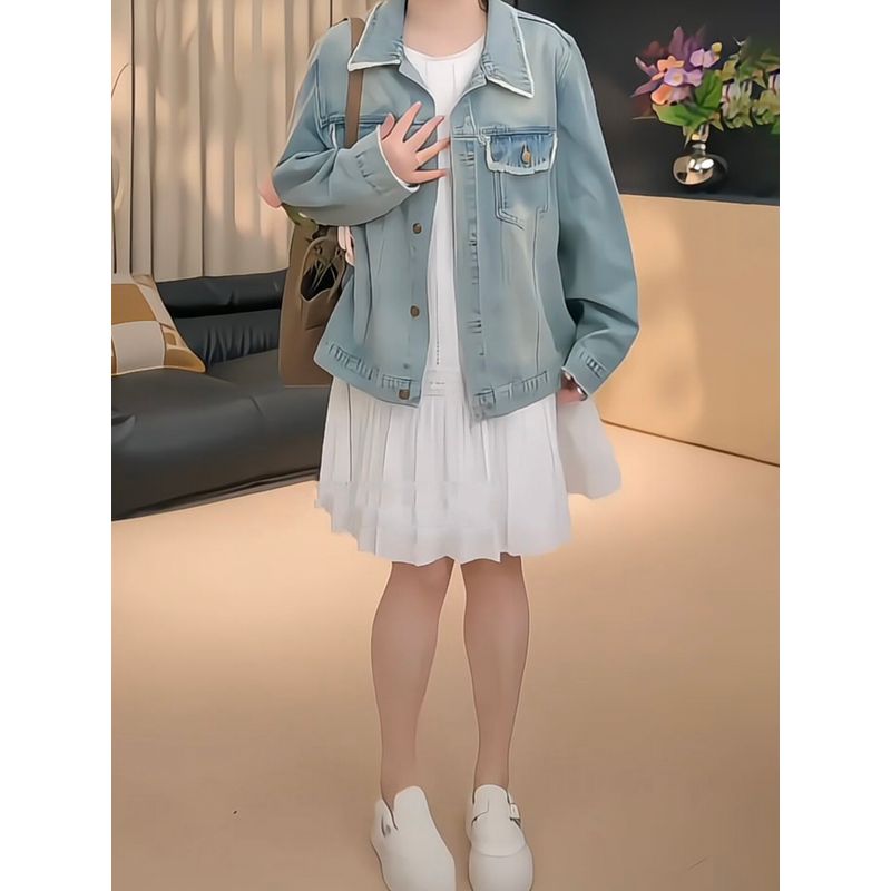 Plus-Size Women's Korean-Style Round-Neck Lace Hollow-Out Long-Sleeve Dress 2026 Spring Elegant Versatile Dress