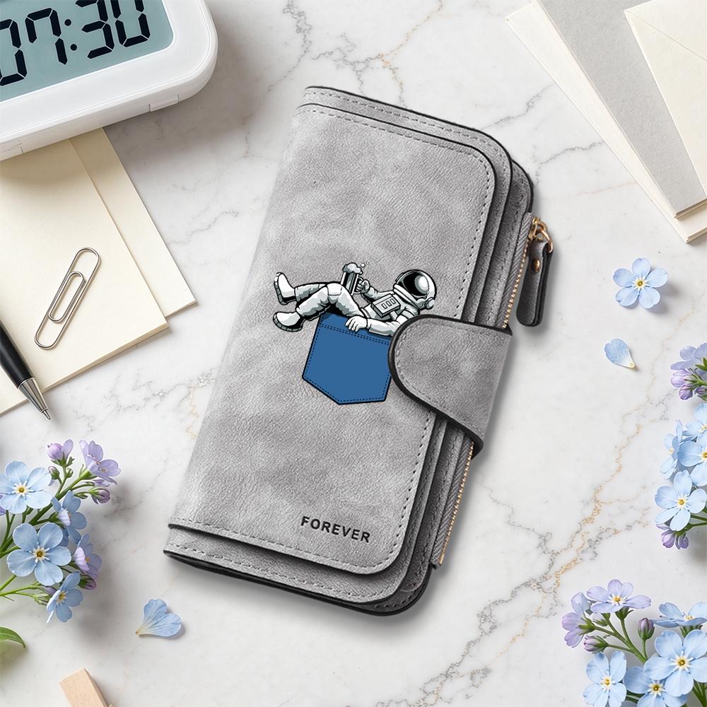 Cute Astronaut Print Wallet Portable Fashion Long Purse for Daily Use