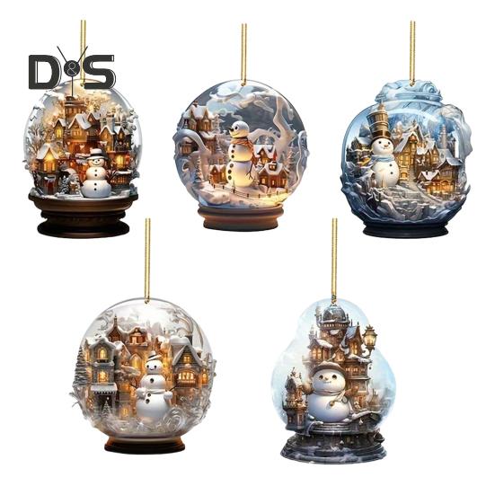 Christmas Snowman Car Pendant 2D Acrylic Cartoon Snowman Cow Hanging Ornament for Home Garden Christmas Tree Decoration Party Gift