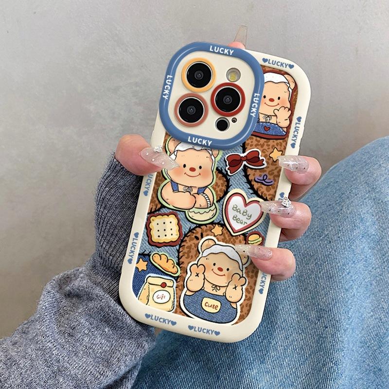Denim Leopard Print Butter Bear Suitable for Apple 16promax Mobile Phone Case Iphone15 Cute 14 Cartoon