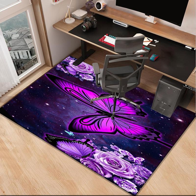 Purple Butterfly Garden Office Rug Chair Mat, Entryway Carpet, Suitable for Front Door, Bedroom, Living Room, Desk, Holiday Gift