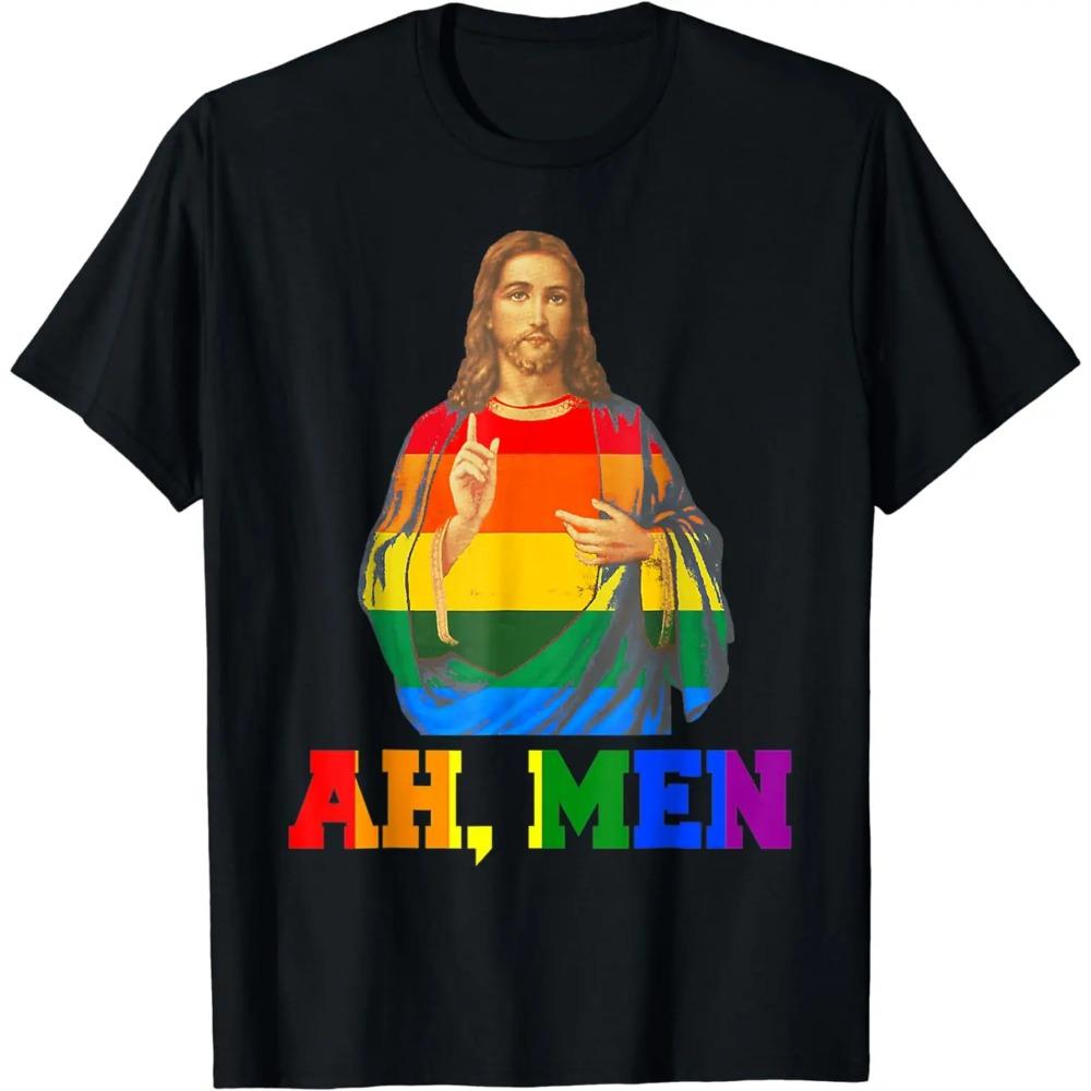 Футболка с изображением радужного флага Jesus LGBT Ah Men Gay Pride для мужчин и женщин, графические футболки для мужчин, одежда из хлопка