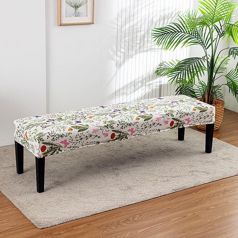1 шт. Длинный чехол для табурета Нескользящий чехол для длинной скамьи Пылезащитный протектор для скамьи Чехол-накидка Цветочный принт Полная обертка Эластичный чехол-накидка