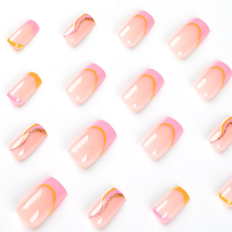 24 шт./компл. быстрые ногти, французские розовые и желтые волны, накладные наклейки Nials, носимые водонепроницаемый маникюр, готовые ногти