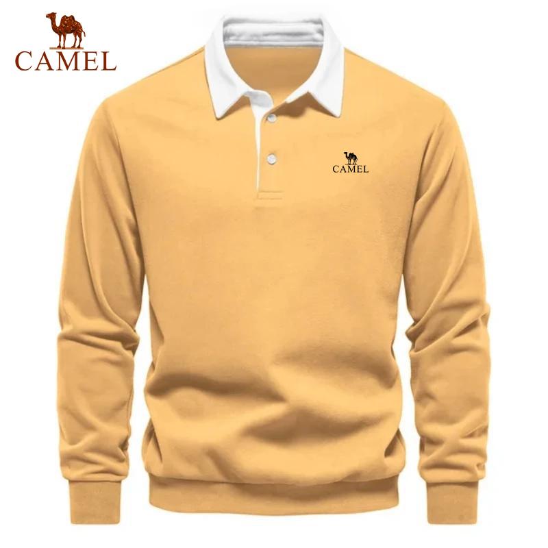 Camel Мужская вышитая рубашка поло с длинными рукавами из чистого хлопка для весны и осени, новый модный и повседневный многофункциональный топ