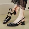 French Bag Head Sandals Women's Summer 2025 New Fairy Style Back Buckle Thick Heel High Heels Square Head Middle Heel Shoes