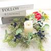 Christmas Wishing Candlestick Wreath Simulation Blueberry Berry Pine Needle Candle Wreath Eucalyptus Wax Ring Decoration