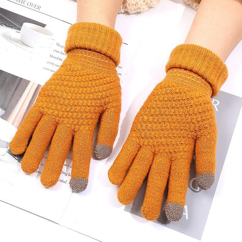 Winter Knit Gloves Plus Thick Fleece Lined Warm Cycling Gloves For Outdoor