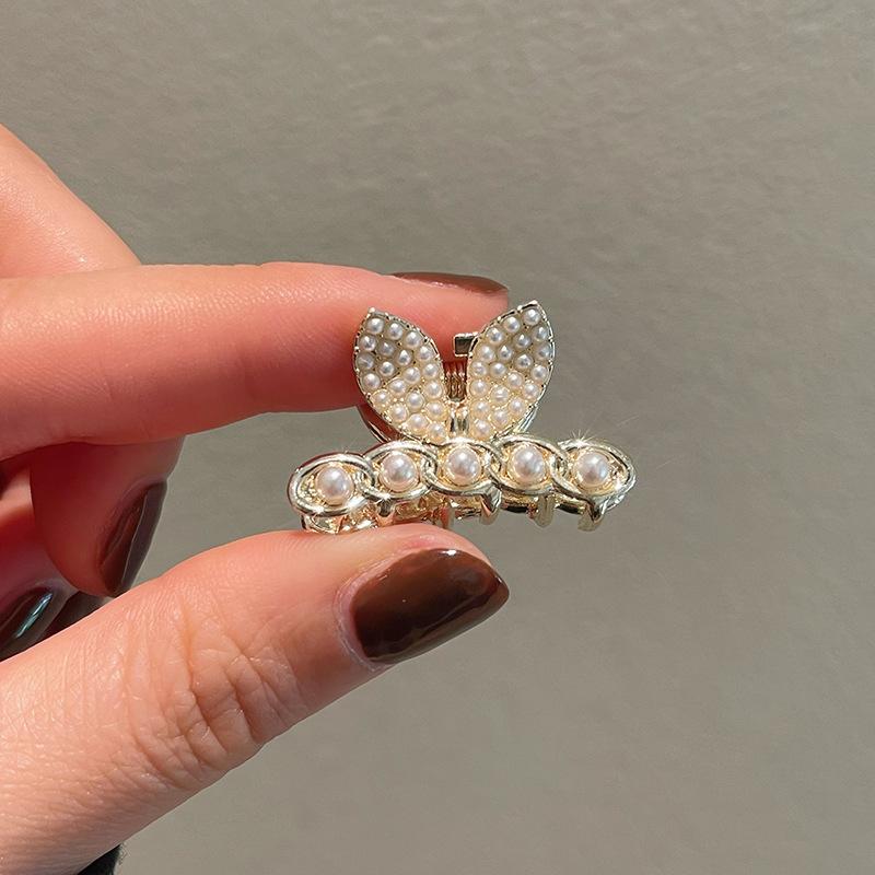 Маленькая заколка для волос Pearl Rhinaute, женская сетчатая заколка для знаменитостей, нежный высокий зажим для хвоста, корейская расширенная заколка для волос с боковым разрезом, головной убор