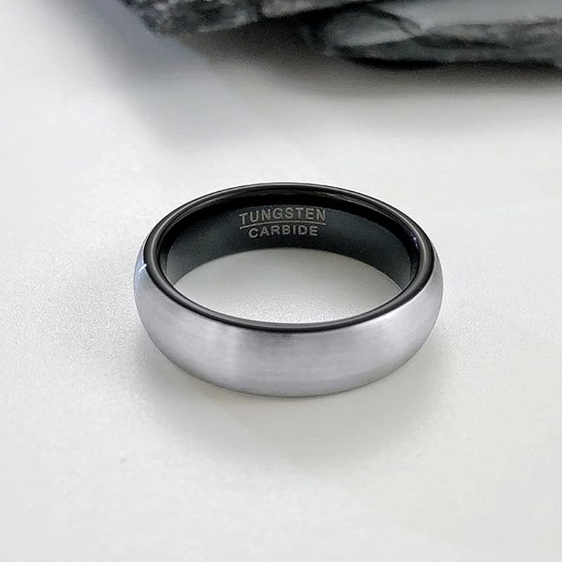 [Rockyu] ring tungsten men's ring silver black Metal allergy free Width 6mm mud texture Carbide Durability matte Komaru Unisex vacuum plating