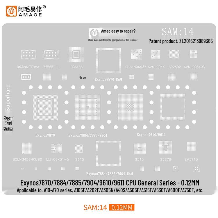 Amao Подходящий трафарет для паяльной пасты для Samsung S20/S21/A70/A90/J720/S10+/Note10 Многоцелевой чип