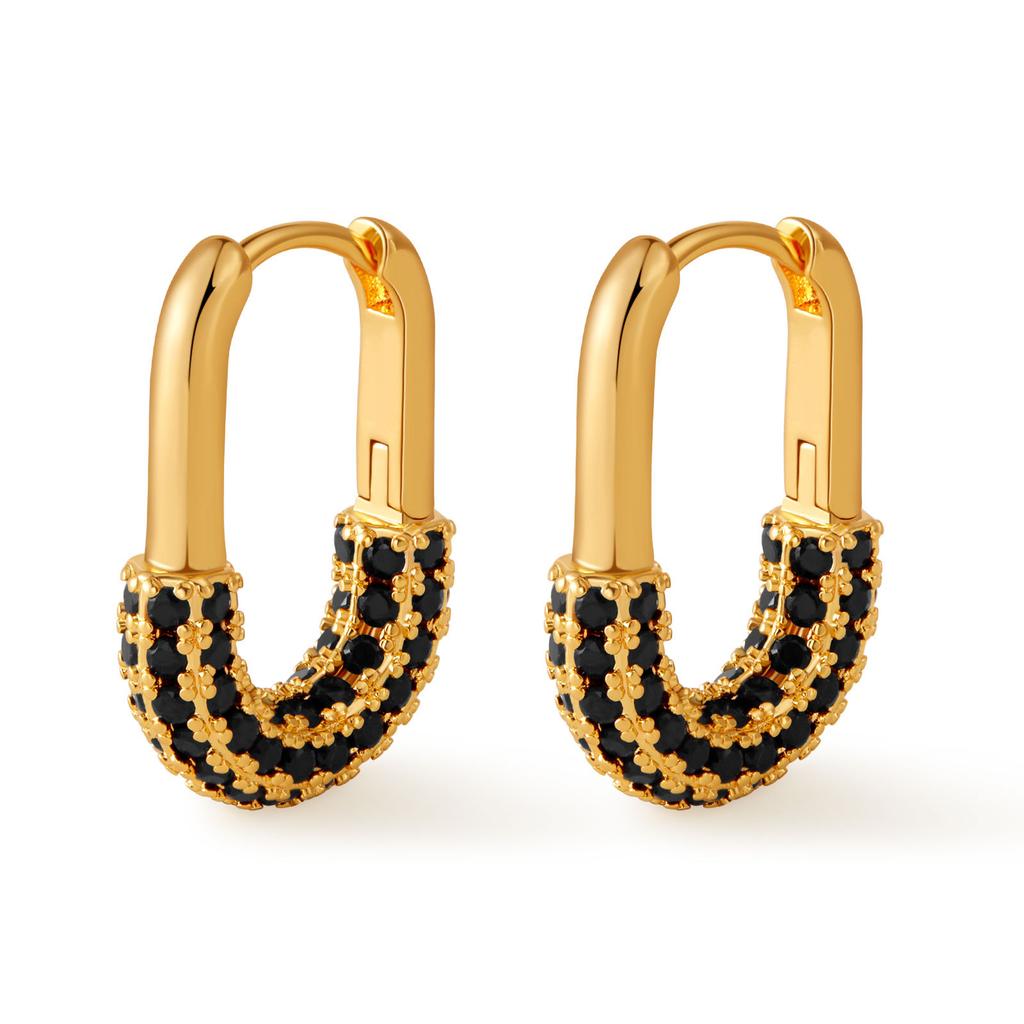 U Shaped 18k Gold Plated Zircon Inlaid Fashion Earrings