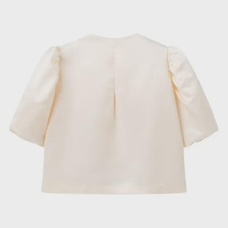 «Женский атласный топ свободного кроя с рукавами-фонариками из Европы и Америки 2024 года»