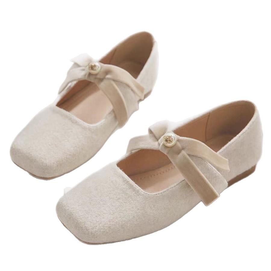 Sheepskin version~ Mary Jane shoes, gentle in spring and autumn, lazy with skirts, woolen single shoes, women's flat bottom