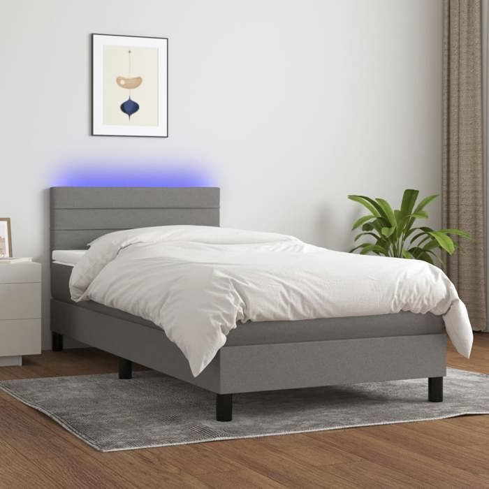 Maison Exclusive - Sommier à lattes de lit avec matelas et LED Gris foncé 90x200cm