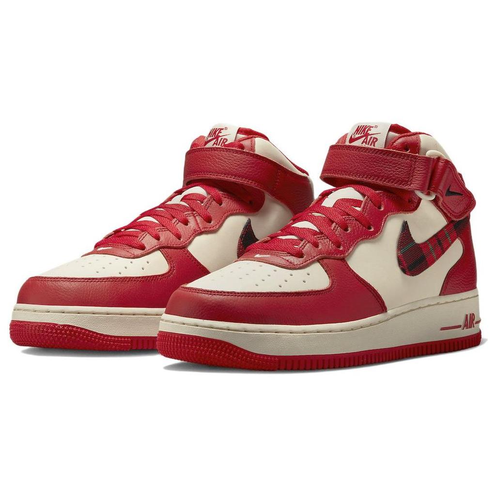 Nike Air Force 1 Mid 07 LX Кроссовки унисекс в красную клетку, цвета слоновой кости, университетский красный, черный DV0792-101