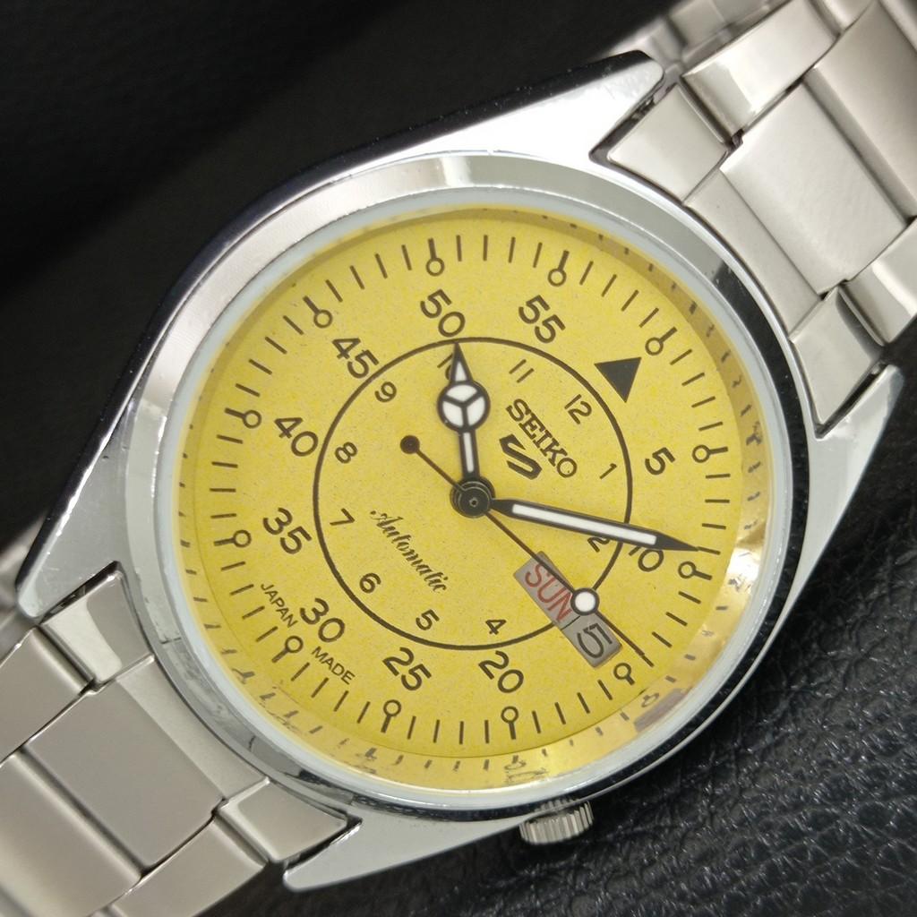 SEIKO 5 AUTOMATIC VINTAGE REFURBISHED JAPAN MENS YELLOW DIAL WATCH a446154-1