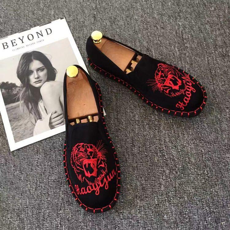 Old Beijing Cloth Shoes Embroidery Flower Social Guy Male Moccasin-Gommino Student Casual Shoes National Chinese Style