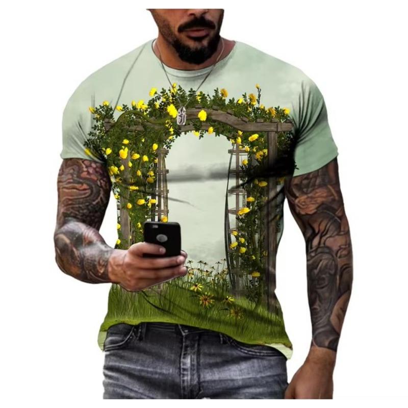 Футболки с графическим принтом для мужчин, модные футболки с рисунком природных пейзажей, красивые повседневные футболки с 3D-принтом, летние топы с изображением гор и рек