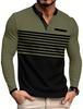 European and American summer new men's long-sleeved V-neck contrasting color striped slim-fit business casual t-shirt