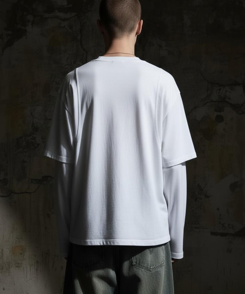 ANDEND Cut-Out Layered Long Sleeve_White