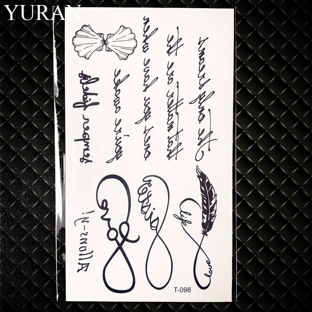 1PC Sexy Feather Words Black Letter Temporary Tattoo Body Art Drawings Sticker Hand Tatoo Childrens