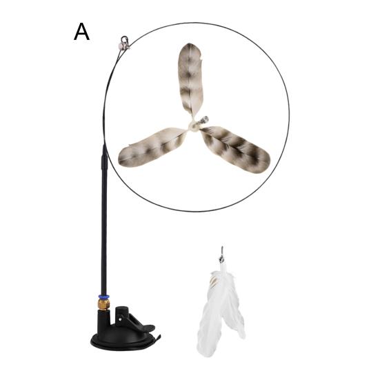 Cat Wand Feather Toy Interactive Cat Feather String Teaser with Suction Cup