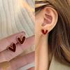 Простые винно-красные серьги-гвоздики с сердцем для женщин, милые асимметричные серьги-гвоздики с эмалью в форме сердца, ювелирные изделия в стиле girlcore