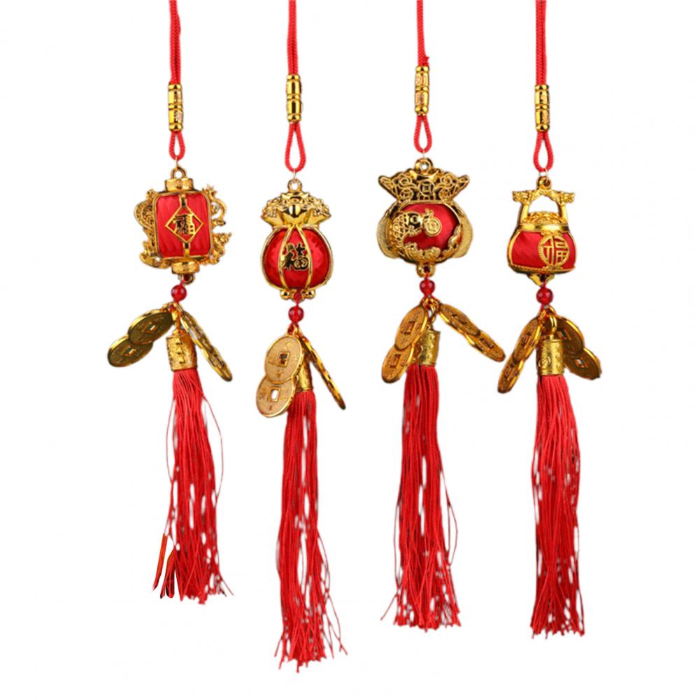 Красные китайские фонарики Мини декоративные Счастливые подвесные фонарики Украшение с монетами и кисточкой для Праздника Весны Домашний декор