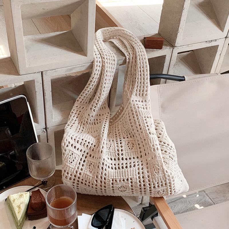 Simple Crochet Tote Bags Fashion Hollow Knitted Women's Bags Casual Female Shoulder Bags Ladies Shopping Top-Handle