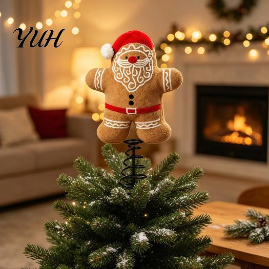 Vivid Felt Tree Ornament Wool Christmas Topper, Cute Snowman/Santa Claus Treetop with Topper Spring Base, Holiday Xmas Decoration for Home Party Decor