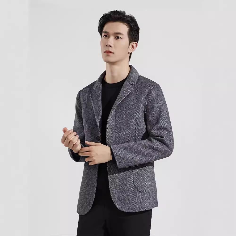 Весна и осень, мужской простой короткий шерстяной двусторонний односторонний пиджак в стиле вестерн с узором «елочка» для молодых мужчин