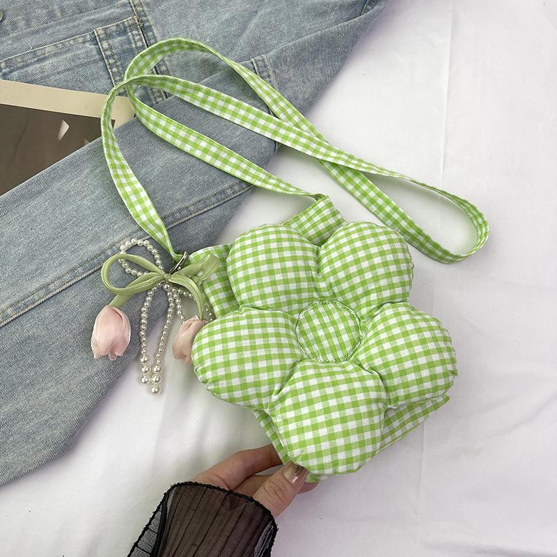 2025 Summer New Product Candy Color Plaid Flower Bag Plaid Fashion Messenger Large Capacity Key Sundries Bag