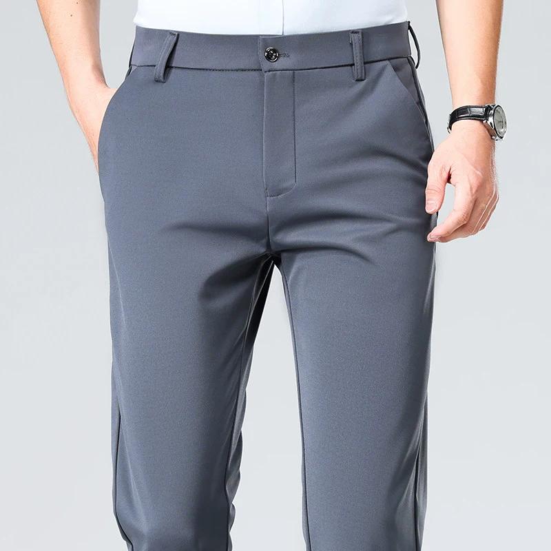 Men's Black Business Casual Long Pants Smart Pants Male Straight Formal Office Trousers Solid Color Slim Fit Daily Work