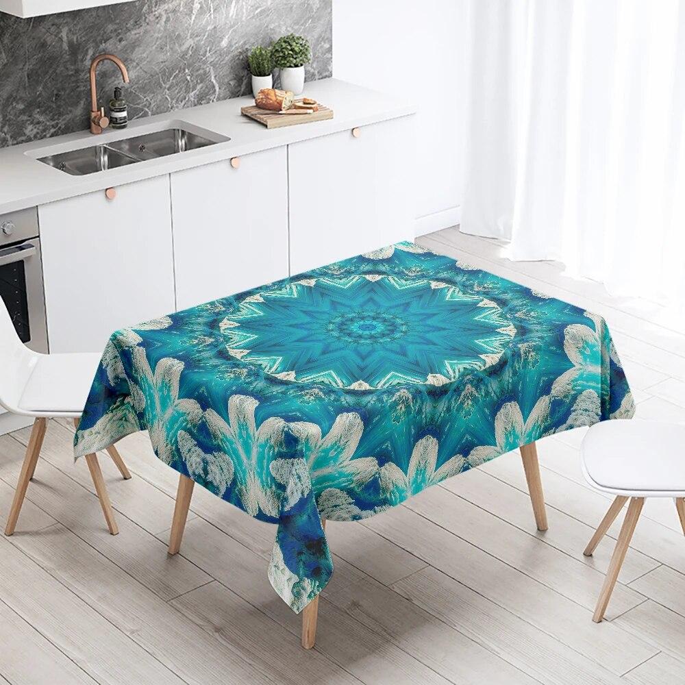 Психоделический геометрический узор мандалы, прямоугольная скатерть, водонепроницаемая и маслостойкая, украшение для свадебного ресторана, кухонного стола