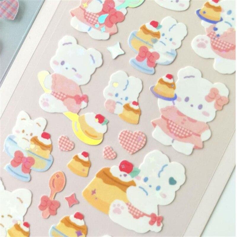 1 шт. корейская милая наклейка Kawaii Bling Bunny Rainbow с четырьмя листьями пудинг наклейка водостойкая серебряная наклейка для студентов DIY фото